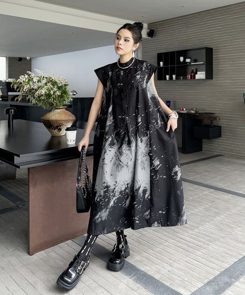French Sleeve Print Dress